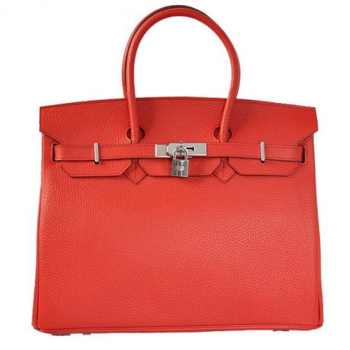 Hermes Birkin 35CM Tote Bags Togo Cuir Rouge Argent