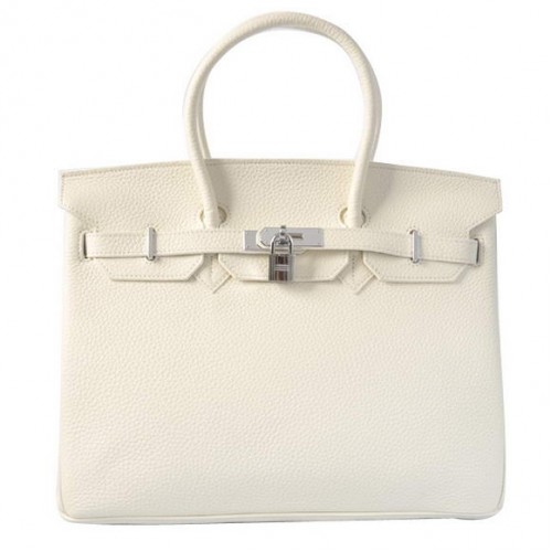 Hermes Birkin 35CM Tote Bags Togo Cuir Blanc Argent