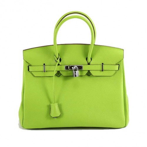 Hermes Birkin 35CM Sac à main en cuir lisse 6089 Vert Argent
