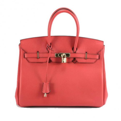 Hermes Birkin 35CM Sac à main en cuir lisse 6089 Rouge doré