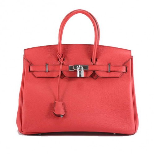 Hermes Birkin 35CM Sac à main en cuir lisse 6089 Rouge Argent