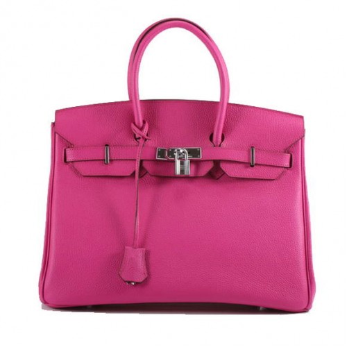 Hermes Birkin 35CM Sac à main en cuir lisse 6089 Argent rose