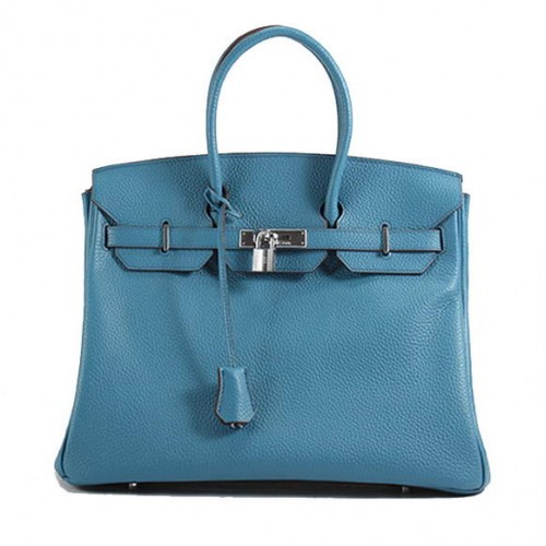 Hermes Birkin 35CM Togo sac à main en cuir 6089 bleu argent