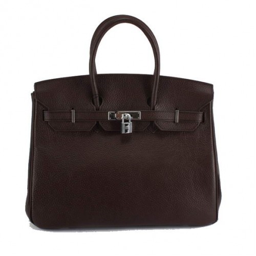 Hermes Birkin 35CM Togo Sac à main en cuir 6089 Dark Coffee Silver