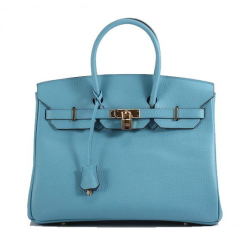 Hermes Birkin 35CM Sac à main en cuir Togo 6089 Bleu clair doré