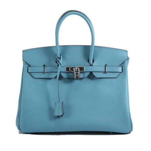 Hermes Birkin 35CM Togo sac à main en cuir 6089 bleu clair argent