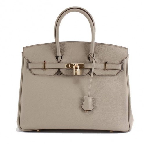 Hermes Birkin 35CM Sac à main en cuir Togo 6089 Gris clair doré