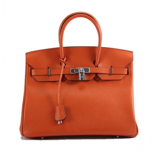 Hermes Birkin 35CM Togo Sac à main en cuir 6089 Orange Argent