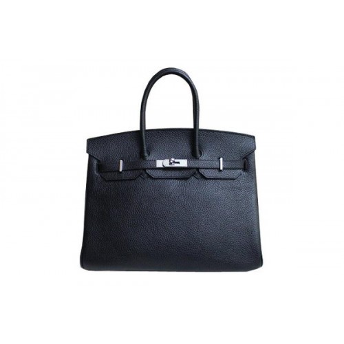 Hermes Birkin 35CM Tote Bag Black&Rose Clémence Cuir H35 Argent