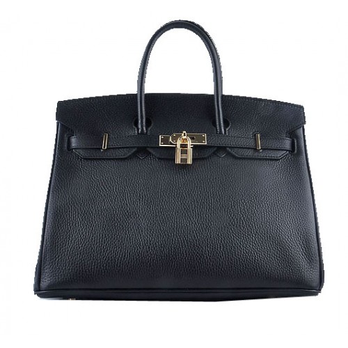 Sac fourre-tout Hermes Birkin 35CM en cuir grainé noir or