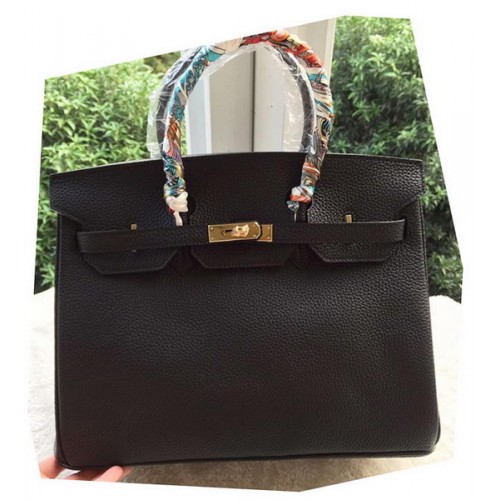 Sac fourre-tout Hermes Birkin 35CM en cuir de litchi noir BK35 or