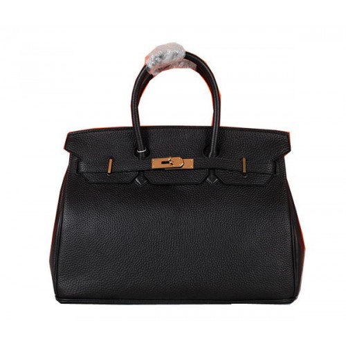 Hermes Birkin 35CM Tote Bag Noir Original Cuir Grainé H35 Or