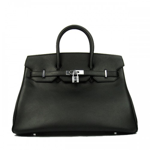Hermes Birkin 35CM Tote Bag Noir Cuir Lisse H6089 Argent