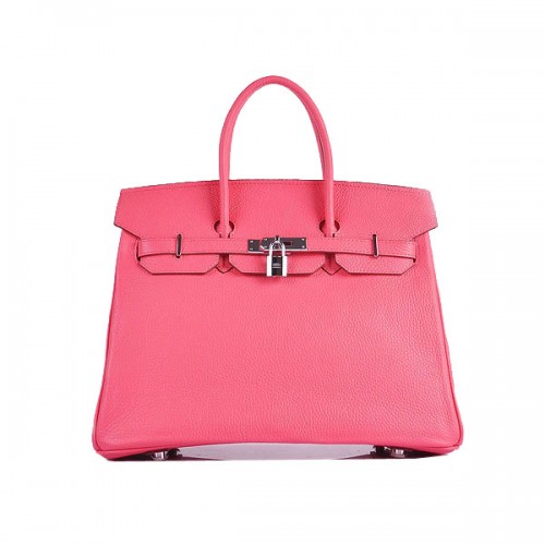 Hermes Birkin 35CM Tote Bag Rose Clémence Cuir H6089 Argent