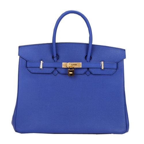 Hermes Birkin 35CM Tote Bag Bleu Cuir Original H35 Or
