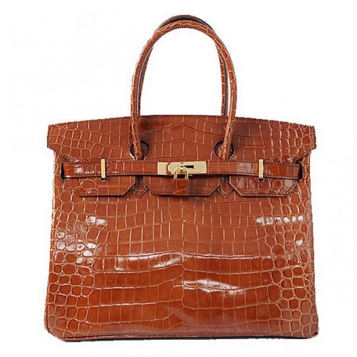 Sac fourre-tout Hermes Birkin 35CM cuir marron irisé croco or