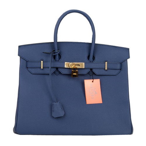 Sac fourre-tout Hermes Birkin 35CM bleu foncé cuir d'origine H35 or