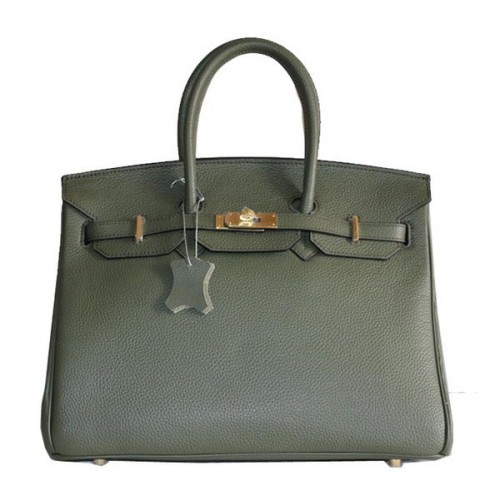 Hermes Birkin 35CM Tote Bag Cuir Clémence Vert Foncé H6089 Or