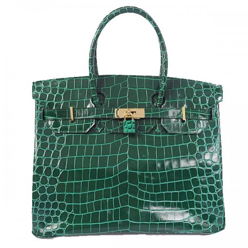 Sac cabas Hermes Birkin 35CM vert cuir croco irisé or