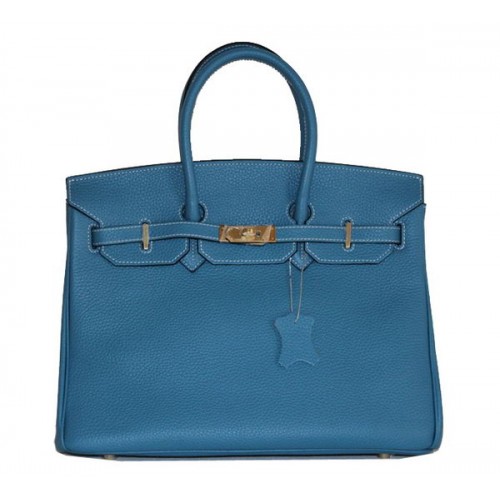 Hermes Birkin 35CM Tote Bag Cuir Clémence Bleu Clair H6089 Or