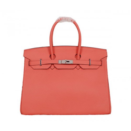 Hermes Birkin 35CM Cabas Cuir Clémence Rouge Clair H35 Argent