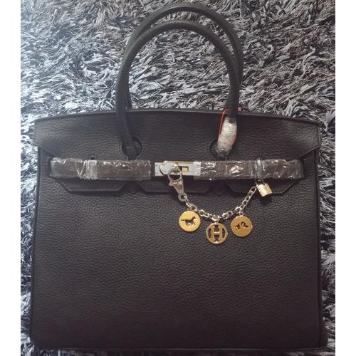 Hermes Birkin 35CM Sac fourre-tout en cuir de litchi HB35GL Noir