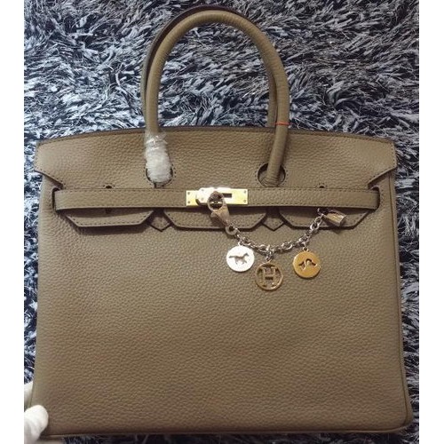Sac fourre-tout Hermes Birkin 35CM en cuir de litchi gris HB35GL