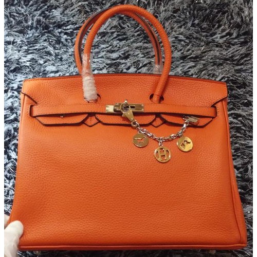 Hermes Birkin 35CM Sac fourre-tout en cuir de litchi HB35GL Orange