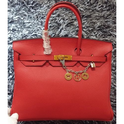 Hermes Birkin 35CM Sac fourre-tout en cuir de litchi HB35GL Rouge