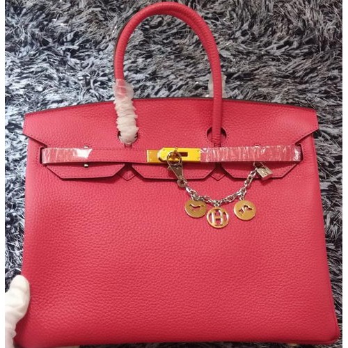 Hermes Birkin 35CM Sac fourre-tout en cuir de litchi HB35GL Rose