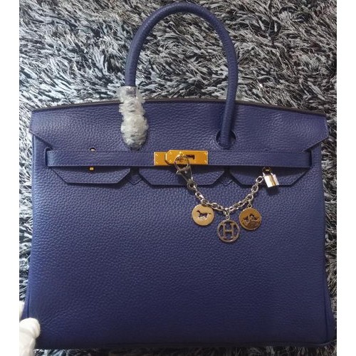 Hermes Birkin 35CM Sac fourre-tout en cuir de litchi HB35GL Royal