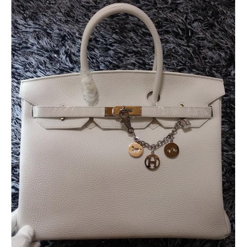 Hermes Birkin 35CM Sac fourre-tout en cuir de litchi HB35GL Blanc