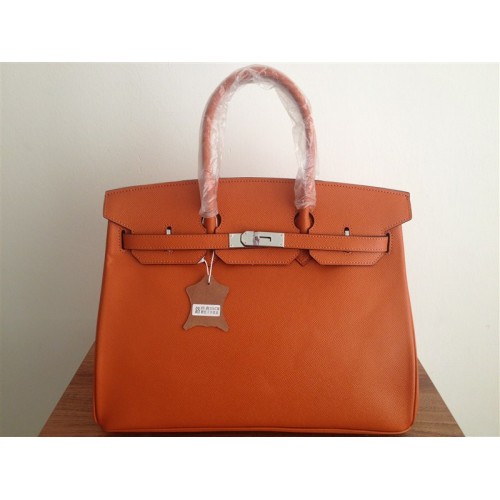 Hermes Birkin 35CM Cabas Orange Clémence Cuir H6089 Argent