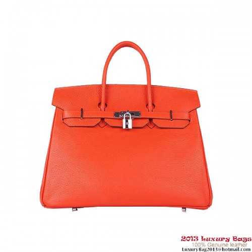 Hermes Birkin 35CM Cabas Orange Clémence Cuir H6089 Argent