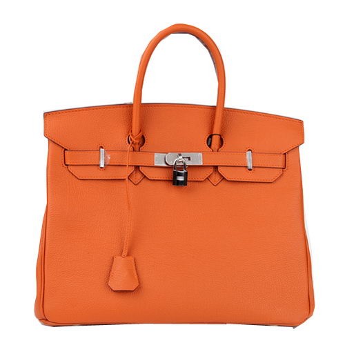 Hermes Birkin 35CM Tote Bag Orange Cuir d'Origine H35 Argent