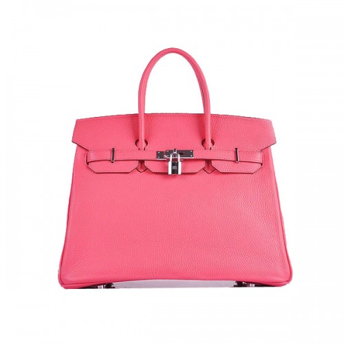 Hermes Birkin 35CM Tote Bag Rose Cuir Grainé H6089 Argent
