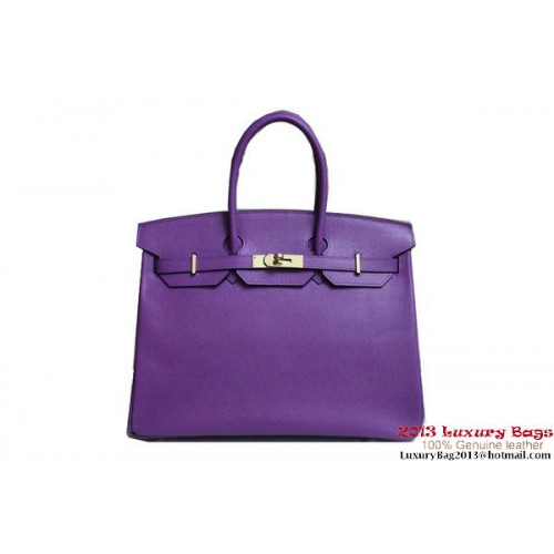 Hermes Birkin 35CM Tote Bag Violet Clémence Cuir H6089 Or