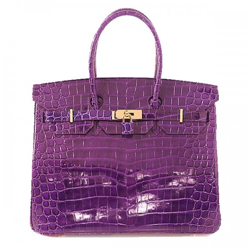 Hermes Birkin 35CM Tote Bag Violet Iridescent Croco Leather Gold