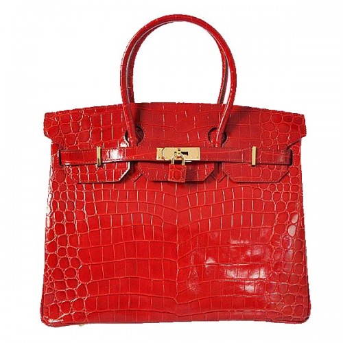 Sac cabas Hermes Birkin 35CM cuir croco rouge irisé doré