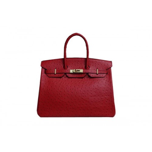 Sac fourre-tout Hermes Birkin 35CM en cuir d'autruche rouge BK35 or