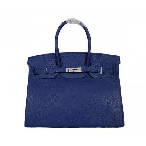 Hermes Birkin 35CM Tote Bag RoyalBlue Clémence Cuir H35 Argent