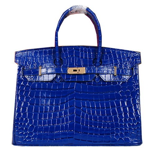 Hermes Birkin 35CM Tote Bag Shiny Croco Leather H35C Bleu