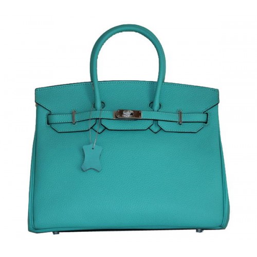 Hermes Birkin 35CM Tote Bag SkyBlue Clémence Cuir H6089 Argent