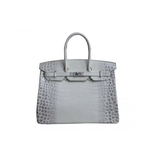 Hermès Birkin 35CM Tote Bag Cuir Croco Blanc H35 Silver