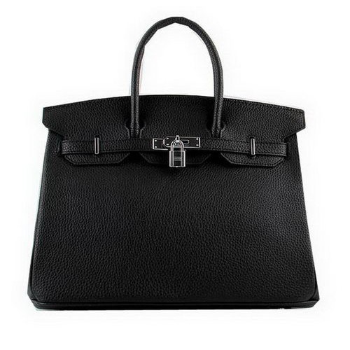 Hermes Birkin 35CM Sacs fourre-tout en cuir grainé noir H-35 Argent