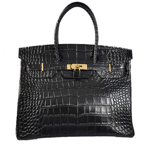 Hermes Birkin 35CM Tote Bags Crocodile Togo Cuir Noir Doré