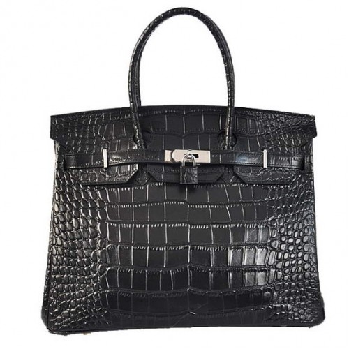 Hermes Birkin 35CM Tote Bags Crocodile Togo Cuir Noir Argent