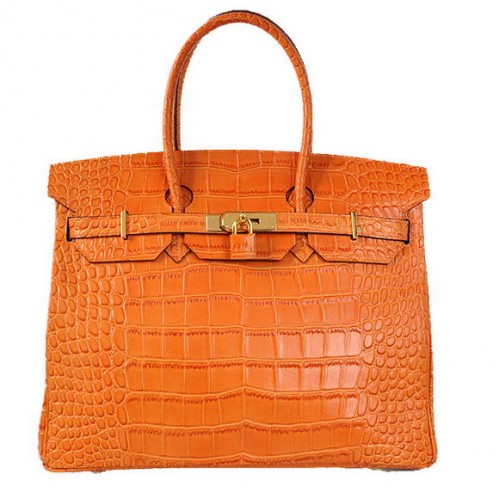 Hermes Birkin 35CM Tote Bags Crocodile Togo Cuir Orange Doré