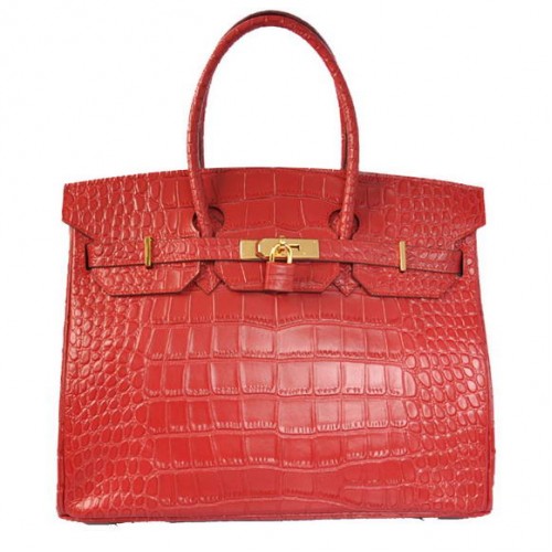 Hermes Birkin 35CM Tote Bags Crocodile Togo Cuir Rouge Doré