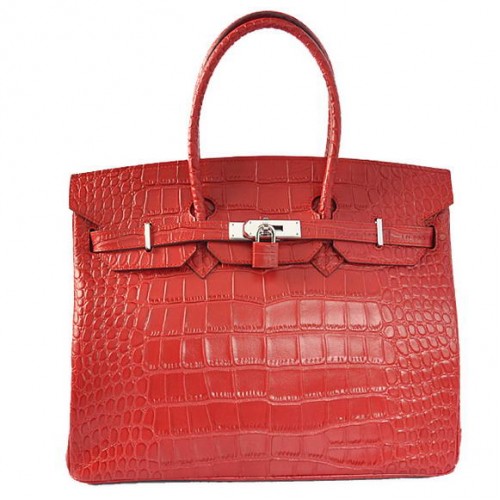 Hermes Birkin 35CM Tote Bags Crocodile Togo Cuir Rouge Argent